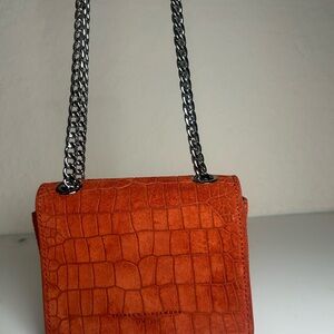 Brandon Blackwood Orange  Croc suede Bag